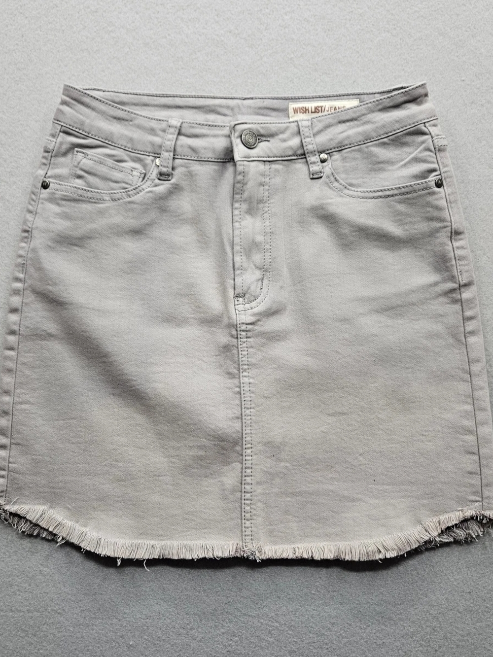 Wishlist Gray Denim Frayed-Hem Mini Skirt
